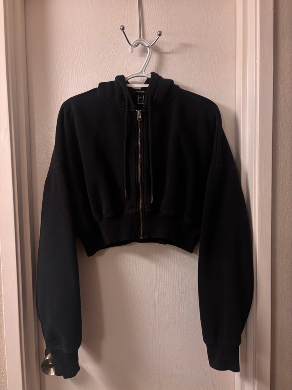 Forever 21 Black Cropped Zip Hoodie